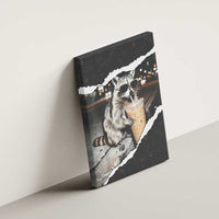 Cool Raccoon Drinking Iced Coffee Canvas Wall Art Funny Animal Meme Urban Night Photography