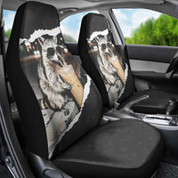 Cool Raccoon Drinking Iced Coffee Car Seat Cover Funny Animal Meme Urban Night Photography