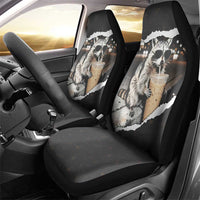 Cool Raccoon Drinking Iced Coffee Car Seat Cover Funny Animal Meme Urban Night Photography