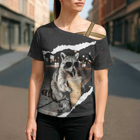 Cool Raccoon Drinking Iced Coffee Cross Shoulder Shirt Funny Animal Meme Urban Night Photography