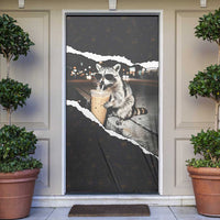 Cool Raccoon Drinking Iced Coffee Door Cover Funny Animal Meme Urban Night Photography