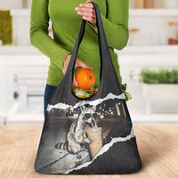 Cool Raccoon Drinking Iced Coffee Grocery Bag Funny Animal Meme Urban Night Photography