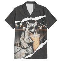 Cool Raccoon Drinking Iced Coffee Hawaiian Shirt Funny Animal Meme Urban Night Photography