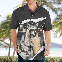Cool Raccoon Drinking Iced Coffee Hawaiian Shirt Funny Animal Meme Urban Night Photography