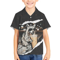 Cool Raccoon Drinking Iced Coffee Hawaiian Shirt Funny Animal Meme Urban Night Photography