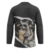 Cool Raccoon Drinking Iced Coffee Hockey Jersey Funny Animal Meme Urban Night Photography