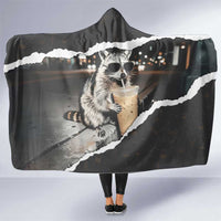 Cool Raccoon Drinking Iced Coffee Hooded Blanket Funny Animal Meme Urban Night Photography
