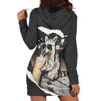 Cool Raccoon Drinking Iced Coffee Hoodie Dress Funny Animal Meme Urban Night Photography