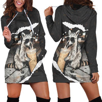 Cool Raccoon Drinking Iced Coffee Hoodie Dress Funny Animal Meme Urban Night Photography