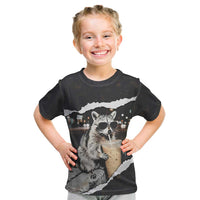 Cool Raccoon Drinking Iced Coffee Kid T Shirt Funny Animal Meme Urban Night Photography