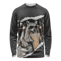 Cool Raccoon Drinking Iced Coffee Long Sleeve Shirt Funny Animal Meme Urban Night Photography