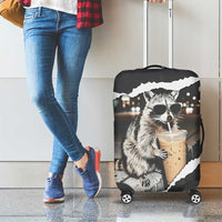 Cool Raccoon Drinking Iced Coffee Luggage Cover Funny Animal Meme Urban Night Photography