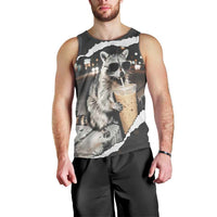 Cool Raccoon Drinking Iced Coffee Men Tank Top Funny Animal Meme Urban Night Photography