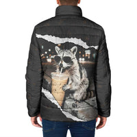 Cool Raccoon Drinking Iced Coffee Padded Jacket Funny Animal Meme Urban Night Photography