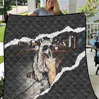 Cool Raccoon Drinking Iced Coffee Quilt Funny Animal Meme Urban Night Photography