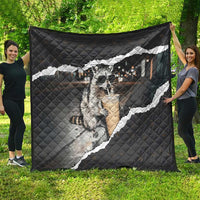 Cool Raccoon Drinking Iced Coffee Quilt Funny Animal Meme Urban Night Photography