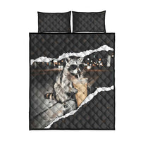 Cool Raccoon Drinking Iced Coffee Quilt Bed Set Funny Animal Meme Urban Night Photography