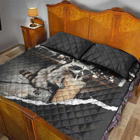 Cool Raccoon Drinking Iced Coffee Quilt Bed Set Funny Animal Meme Urban Night Photography