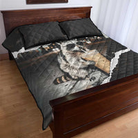 Cool Raccoon Drinking Iced Coffee Quilt Bed Set Funny Animal Meme Urban Night Photography