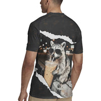 Cool Raccoon Drinking Iced Coffee Rugby Jersey Funny Animal Meme Urban Night Photography