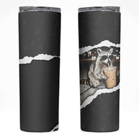 Cool Raccoon Drinking Iced Coffee Skinny Tumbler Funny Animal Meme Urban Night Photography
