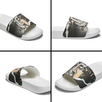 Cool Raccoon Drinking Iced Coffee Slide Sandals Funny Animal Meme Urban Night Photography