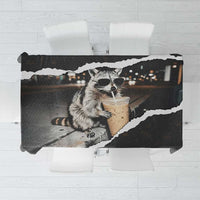 Cool Raccoon Drinking Iced Coffee Tablecloth Funny Animal Meme Urban Night Photography