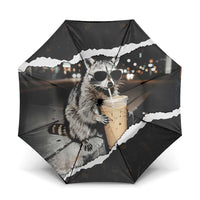 Cool Raccoon Drinking Iced Coffee Umbrella Funny Animal Meme Urban Night Photography