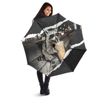 Cool Raccoon Drinking Iced Coffee Umbrella Funny Animal Meme Urban Night Photography