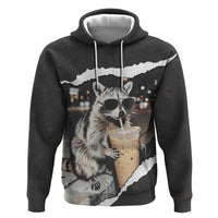 Cool Raccoon Drinking Iced Coffee Zip Hoodie Funny Animal Meme Urban Night Photography