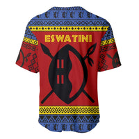 Eswatini Flag Baseball Jersey with Traditional Shield Spear and Cultural Pattern Design - Wonder Print Shop