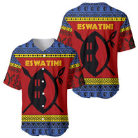 Eswatini Flag Baseball Jersey with Traditional Shield Spear and Cultural Pattern Design - Wonder Print Shop