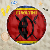 Eswatini Flag Beach Blanket with Traditional Shield Spear and Cultural Pattern Design - Wonder Print Shop