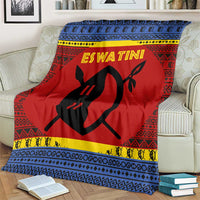 Eswatini Flag Blanket with Traditional Shield Spear and Cultural Pattern Design - Wonder Print Shop
