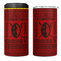 Eswatini Flag 4 in 1 Can Cooler Tumbler with Traditional Shield Spear and Cultural Pattern Design - Wonder Print Shop