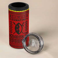 Eswatini Flag 4 in 1 Can Cooler Tumbler with Traditional Shield Spear and Cultural Pattern Design - Wonder Print Shop