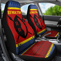 Eswatini Flag Car Seat Cover with Traditional Shield Spear and Cultural Pattern Design - Wonder Print Shop