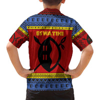 Eswatini Flag Family Matching Long Sleeve Bodycon Dress and Hawaiian Shirt with Traditional Shield Spear and Cultural Pattern Design - Wonder Print Shop