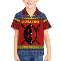 Eswatini Flag Family Matching Long Sleeve Bodycon Dress and Hawaiian Shirt with Traditional Shield Spear and Cultural Pattern Design - Wonder Print Shop