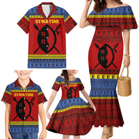 Eswatini Flag Family Matching Mermaid Dress and Hawaiian Shirt with Traditional Shield Spear and Cultural Pattern Design - Wonder Print Shop