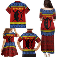 Eswatini Flag Family Matching Puletasi and Hawaiian Shirt with Traditional Shield Spear and Cultural Pattern Design - Wonder Print Shop