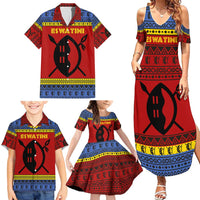 Eswatini Flag Family Matching Summer Maxi Dress and Hawaiian Shirt with Traditional Shield Spear and Cultural Pattern Design - Wonder Print Shop