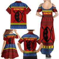Eswatini Flag Family Matching Summer Maxi Dress and Hawaiian Shirt with Traditional Shield Spear and Cultural Pattern Design - Wonder Print Shop