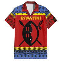 Eswatini Flag Hawaiian Shirt with Traditional Shield Spear and Cultural Pattern Design - Wonder Print Shop