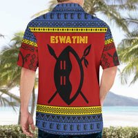 Eswatini Flag Hawaiian Shirt with Traditional Shield Spear and Cultural Pattern Design - Wonder Print Shop