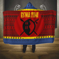 Eswatini Flag Hooded Blanket with Traditional Shield Spear and Cultural Pattern Design - Wonder Print Shop