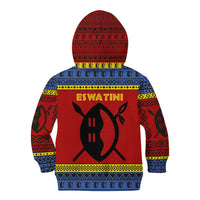 Eswatini Flag Kid Hoodie with Traditional Shield Spear and Cultural Pattern Design - Wonder Print Shop