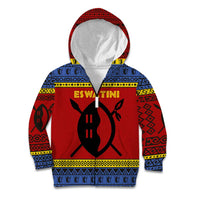 Eswatini Flag Kid Hoodie with Traditional Shield Spear and Cultural Pattern Design - Wonder Print Shop