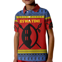 Eswatini Flag Kid Polo Shirt with Traditional Shield Spear and Cultural Pattern Design - Wonder Print Shop