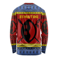 Eswatini Flag Long Sleeve Shirt with Traditional Shield Spear and Cultural Pattern Design - Wonder Print Shop